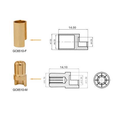 RJX 20 Pairs 6.5mm Gold Bullet Banana Connector Plug 6.5 Male & Female Bullet Connector