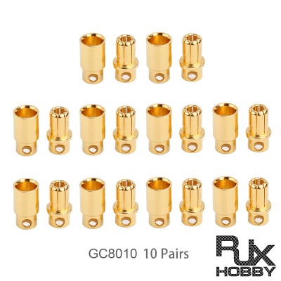 RJX 10 Pairs 8.0mm Gold Bullet Banana Connector Plug 8mm Male & Female Bullet Connector