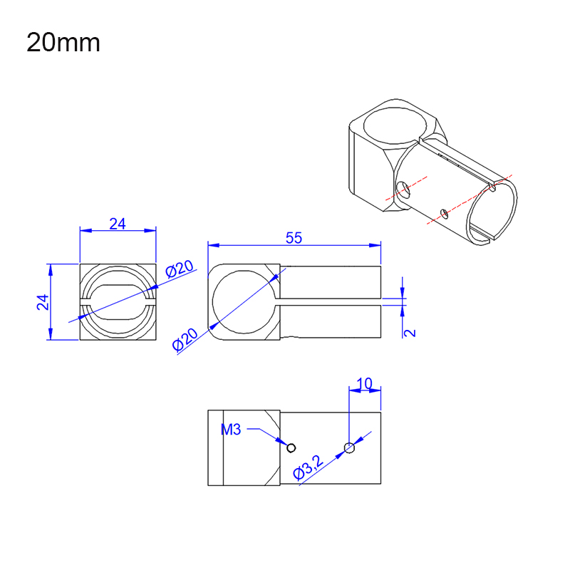  RJX 1pcs 20mm Landing Gear Aluminum Alloy Tee Tripod Carbon Fiber Tube Connector For Agriculture Drone UAV