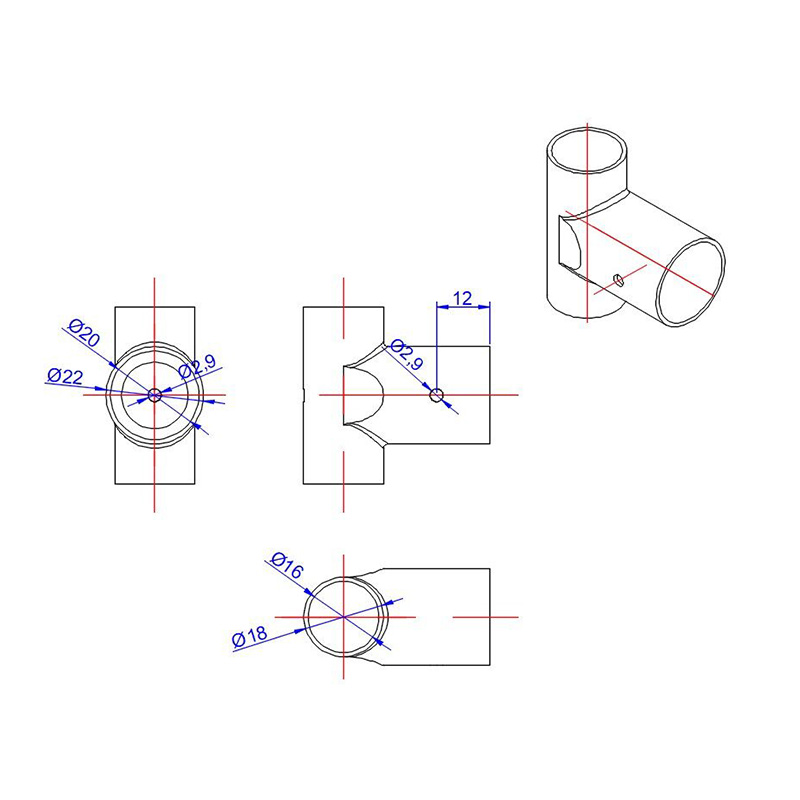 RJX 1pcs 20 to 16mm Landing Gear Aluminum Alloy Tee Tripod Carbon Fiber Tube Connector For Agriculture Drone UAV