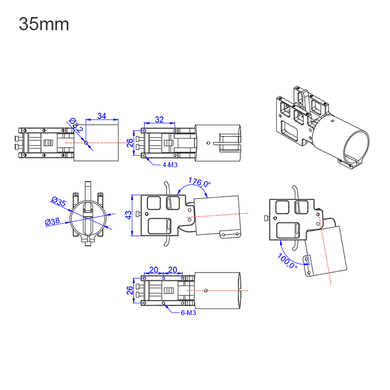 RJXHOBBY 1pcs  5° 16 / 20 / 25 / 28 / 30 / 35mm Folding down Arm Tube Joint multirotor UAV Drone Spare Parts