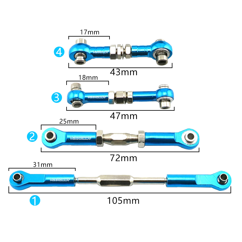 RJX 5pcs 3mm Ball Head Aluminum Alloy Ball Joint Tie Steering Gear Connecting Rod Transmission shaft for RC Model Ship DIY Frame