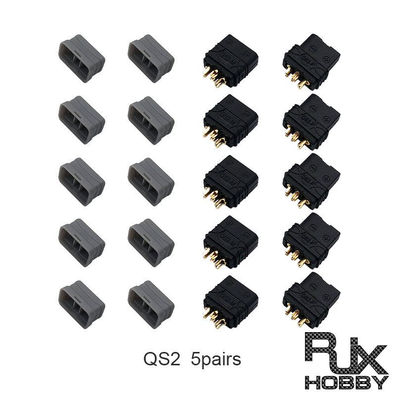RJXHOBBY 5pairs QS2 2mm Anti Spark Male & Female 2P 30A Plated Bullet Connector Plug with Signal Pin 