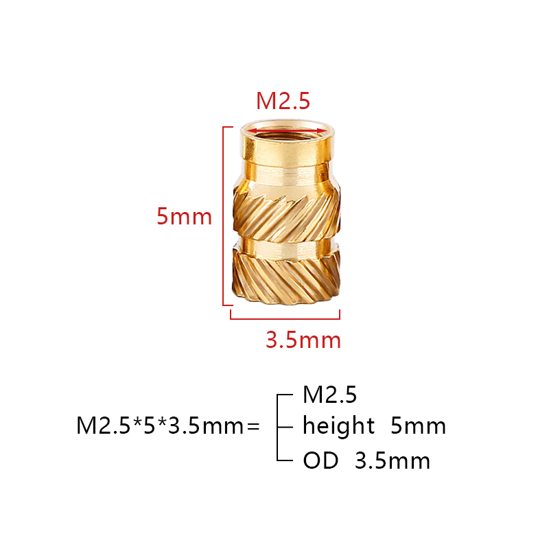 RJX 100pcs M2.5 Brass Insert Nuts Hot Melt Molding Copper Heat Inserting Thread Embedded Knurled Injection Nut