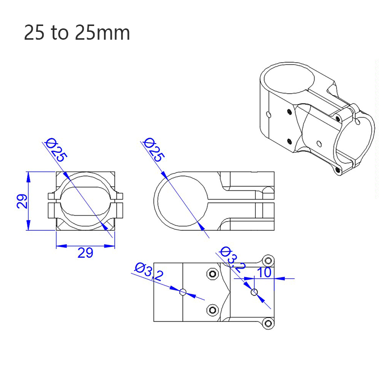 RJX 1pcs Alum 25 to 25mm / 30 to 30mm / 30 to 25mm / 30 to 40mm Tee Joint  Landing Gear Connector Adapter for RC Plant UAV Drone