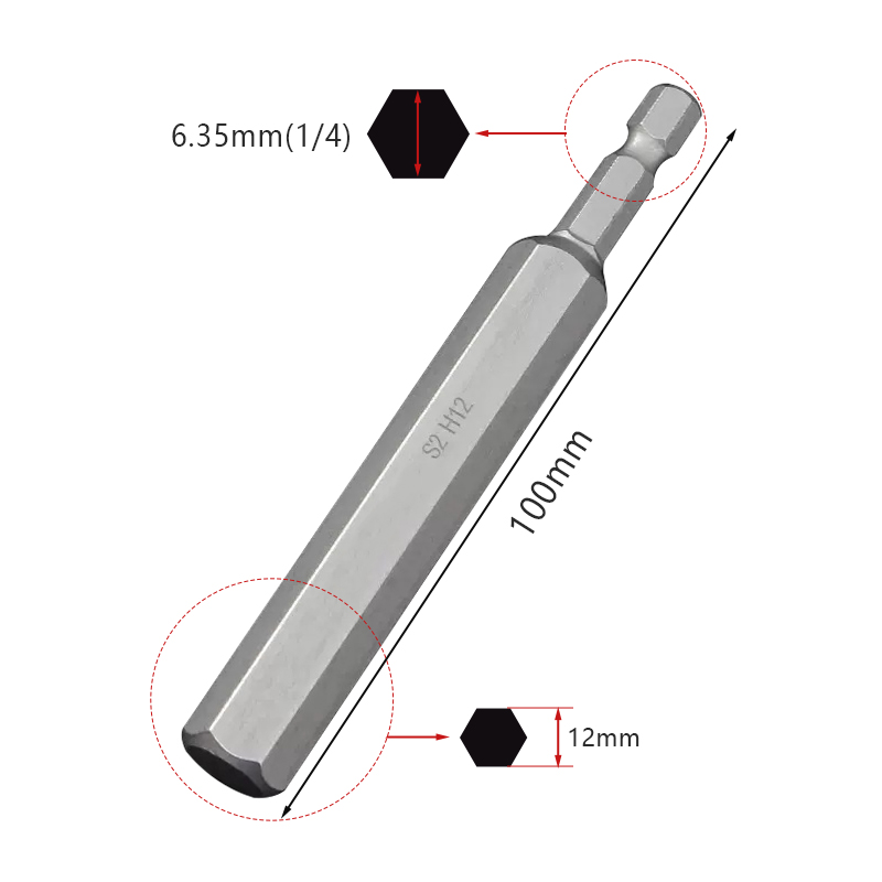 RJX 100mm 1.5 2.0 2.5 3.0 4.0 5.0 6.0 8.0 10 12mm Hex Key Allen Screwdriver Bits Magnetic 1/4 6.35mm Quick Change Impact Driver