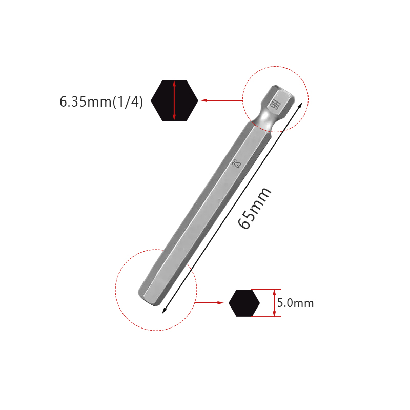 RJX 65mm 1.5 2.0 2.5 3.0 4.0 5.0 6.0mm Hex Key Allen Screwdriver Bits Magnetic 1/4 6.35mm Quick Change Impact Driver