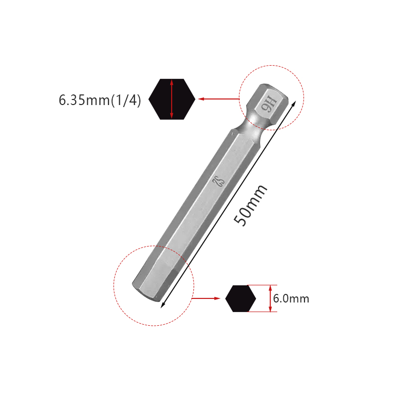 RJX 50mm 1.5 2.0 2.5 3.0 4.0 5.0 6.0 8.0 10 12mm Hex Key Allen Screwdriver Bits Magnetic 1/4 6.35mm Quick Change Impact Driver