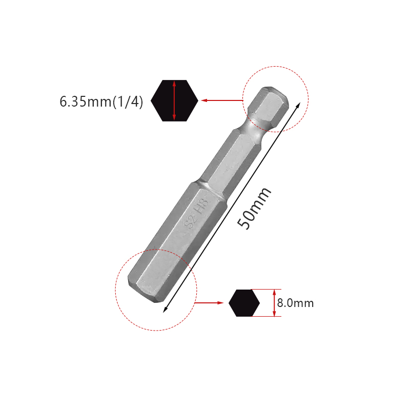 RJX 50mm 1.5 2.0 2.5 3.0 4.0 5.0 6.0 8.0 10 12mm Hex Key Allen Screwdriver Bits Magnetic 1/4 6.35mm Quick Change Impact Driver