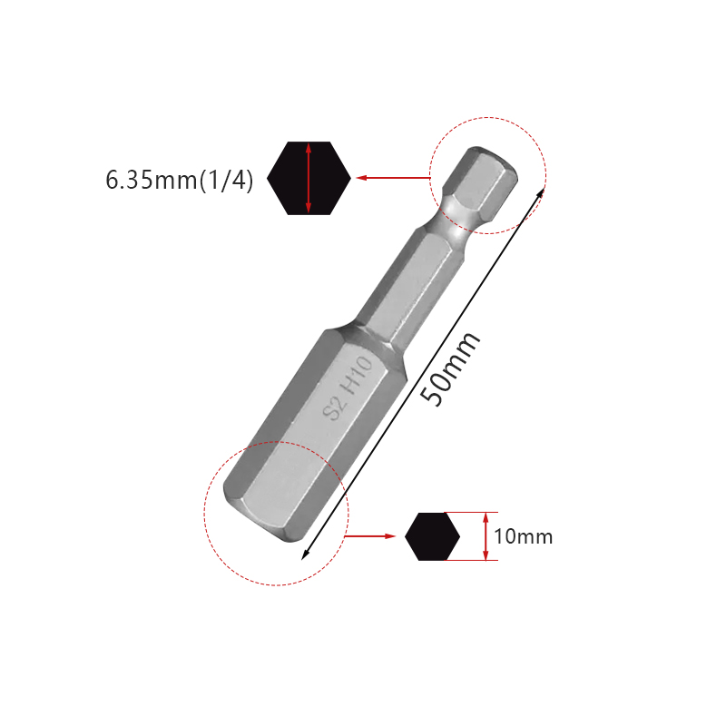 RJX 50mm 1.5 2.0 2.5 3.0 4.0 5.0 6.0 8.0 10 12mm Hex Key Allen Screwdriver Bits Magnetic 1/4 6.35mm Quick Change Impact Driver