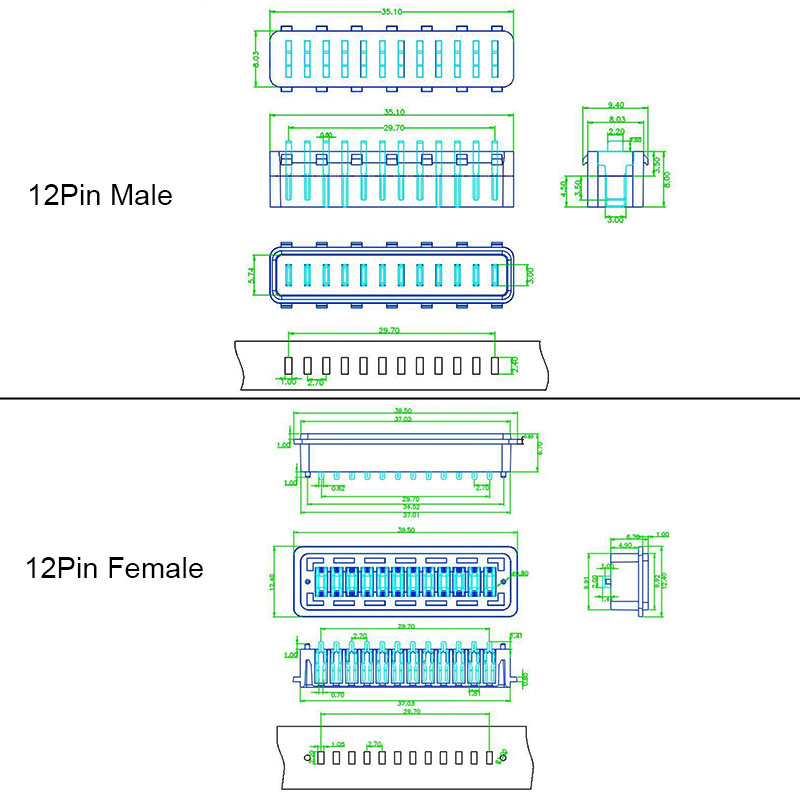 RJX 2Pairs 100A 12Pin For Drone Battery Connector Pitch 2.7mm Holder Clip Slot Contact Male Female plug TB50.55
