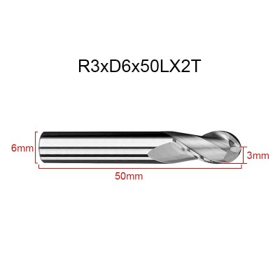 RJX 1pcs R0.5-R10  55 ° 2 Flute  tungsten steel Carbide Ball nose Cutter for Aluminum  CNC Center Machining Milling Tool