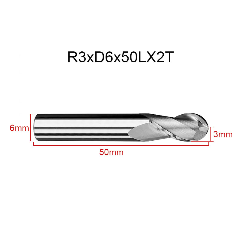 RJX 1pcs R0.5-R10  55 ° 2 Flute  tungsten steel Carbide Ball nose Cutter for Aluminum  CNC Center Machining Milling Tool