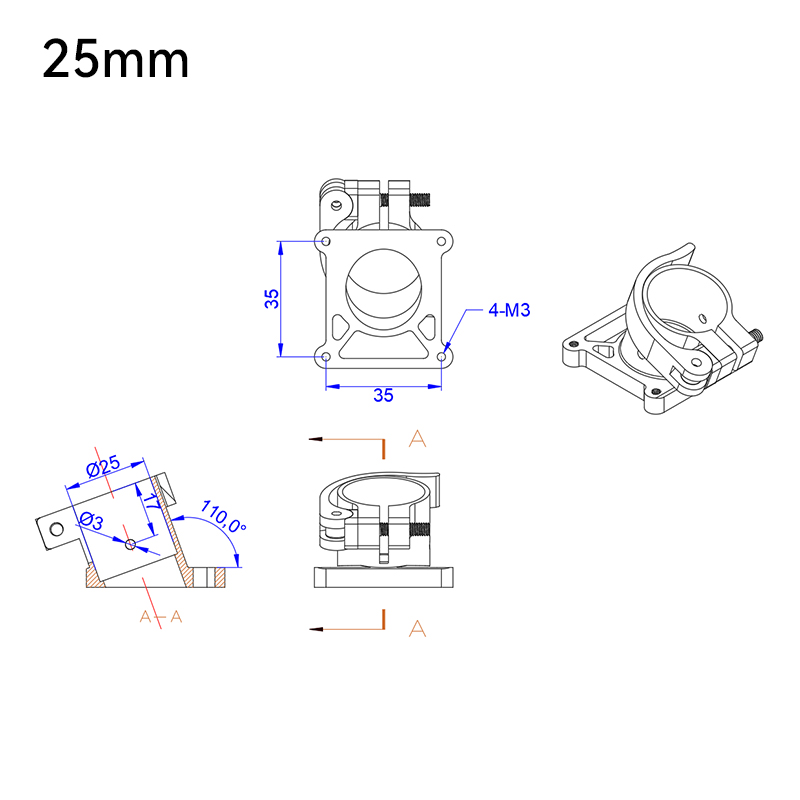 RJX 1pcs 20mm 25mm 30mm Quick Release Tripod Aluminum Tilt Fixed Seat Landing Gear Connector