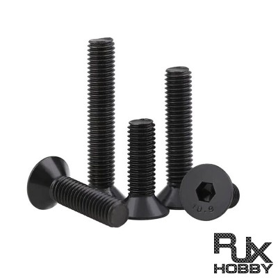 RJXHOBBY 100pcs M6 8-60mm 10.9 Grade High-strength Countersunk Hex Socket Screw Flat Head Hexagon Socket Screw Bolt