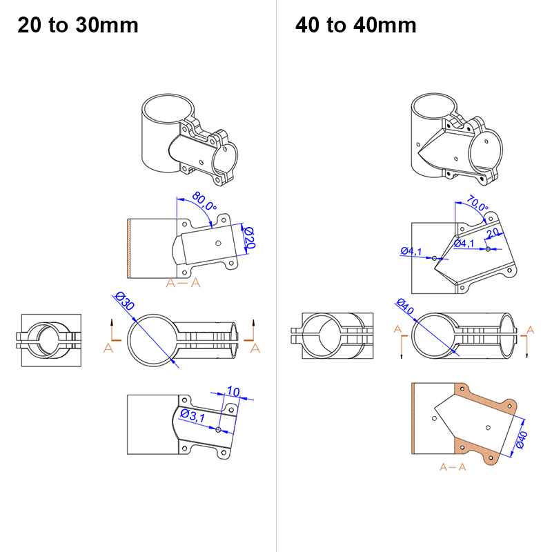 RJX 1pcs 16mm / 20mm / 20 to 25mm / 20 to 30mm /25mm / 25 to 30mm / 30mm / 40mm Tee Joint Landing Gear Connector for RC Plant UAV Drone