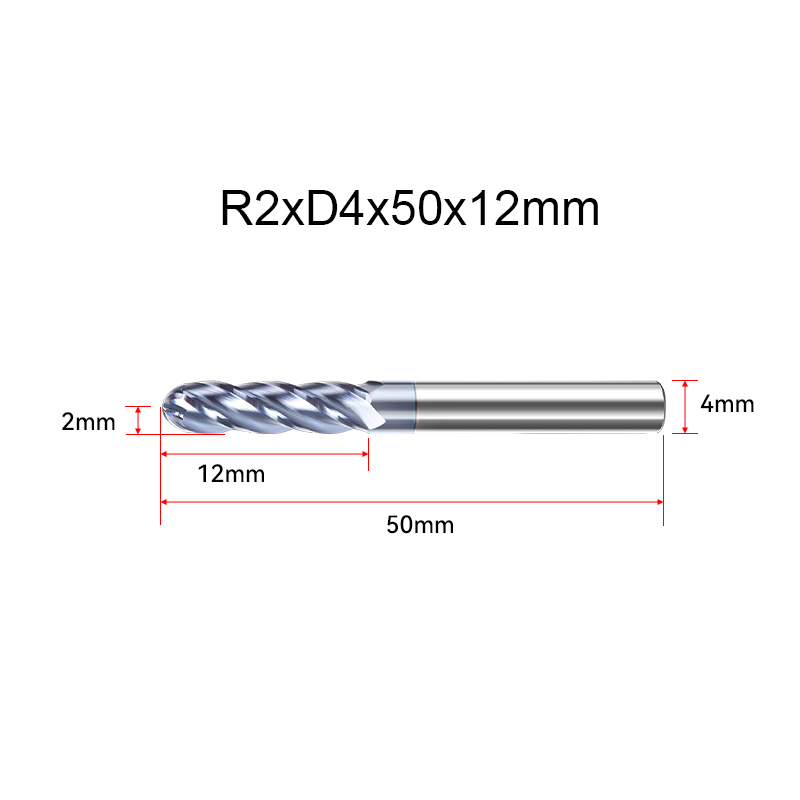 RJX 1pcs R2-R10 4 Flute tungsten steel Carbide Ball nose Cutter for Aluminum CNC Center Machining Milling Tool