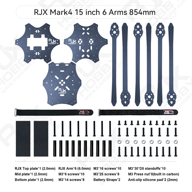 RJX Mark4 15 inch 6 Arms Carbon Fiber Frame Kit For RC FPV Racing Drone