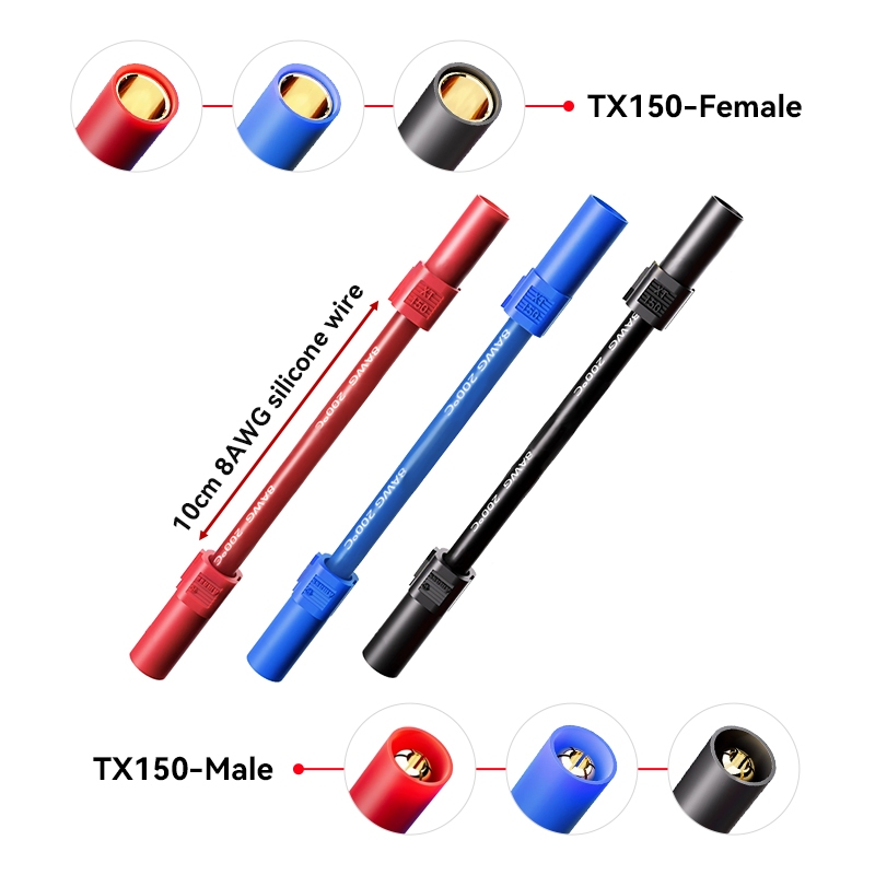 RJX 1pcs XT150 Male to Female Extension wire cable 8AWG / 10AWG 10CM 