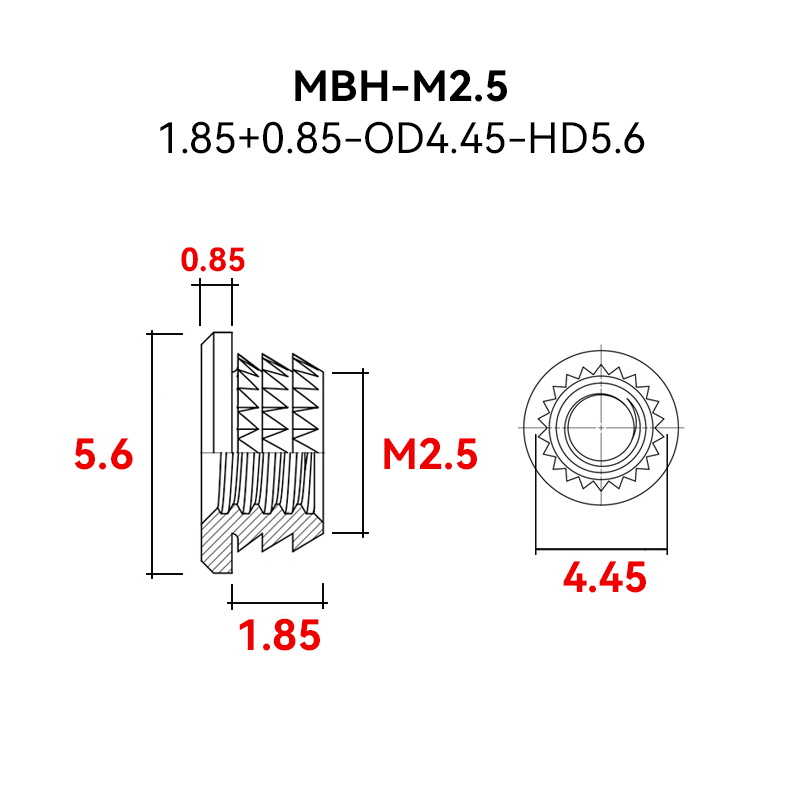 RJXHOBBY 100pcs M2 M2.5 M3 M4 M5 threaded inserts impact brass nuts