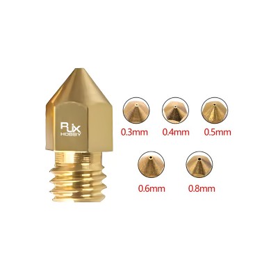 RJX 10pcs  3D Printer MK8 Brass Nozzles 0.3/0.4/0.5/0.6/0.8mm Stainless Steel Nozzles for Creality 3D Printers