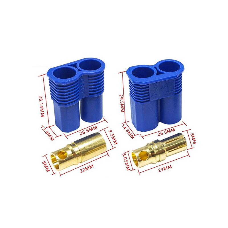 RJX 5Sets EC8 Connector Plug Socket 8mm High Current Double Blue Banana Connector For Car Model RC ESC Lipo Battery