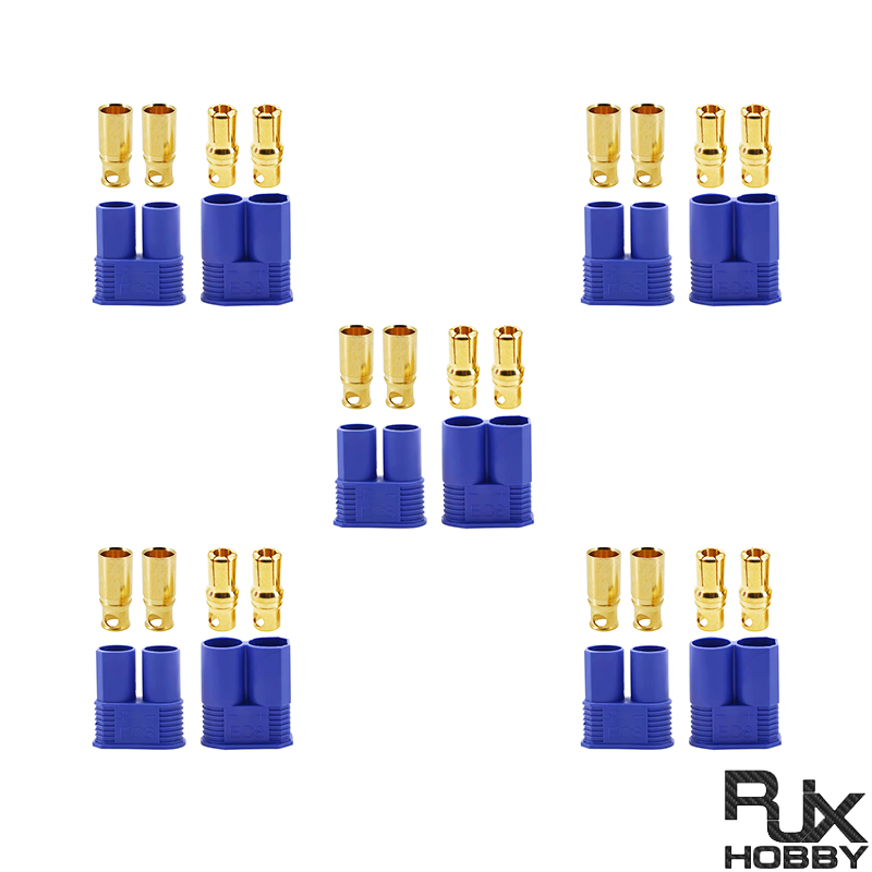 RJX 5Sets EC8 Connector Plug Socket 8mm High Current Double Blue Banana Connector For Car Model RC ESC Lipo Battery