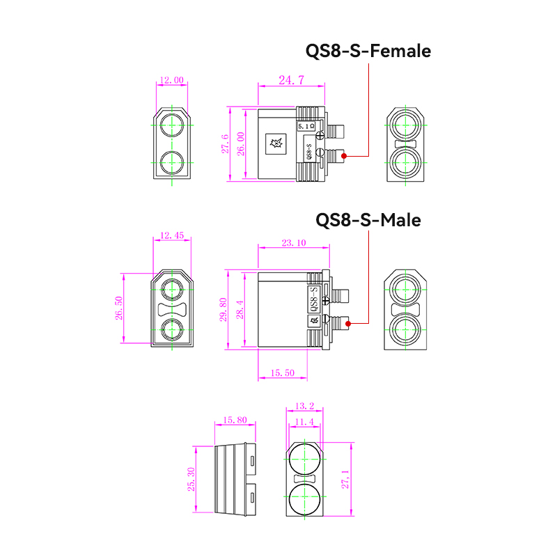 RJX Anti-sparking QS8 Battery Conenctor Strap Fixed Bracket Male Female Charging Port Seat Modified Electric Scooter Charger Plug