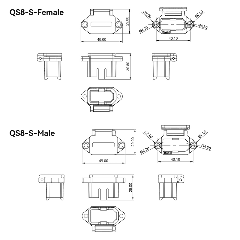 RJX Anti-sparking QS8 Battery Conenctor Strap Fixed Bracket Male Female Charging Port Seat Modified Electric Scooter Charger Plug