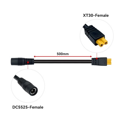 RJX 1pcs XT30UD Injection Molded Female to DC5525 Female Connector 15A 16AWG 500mm 