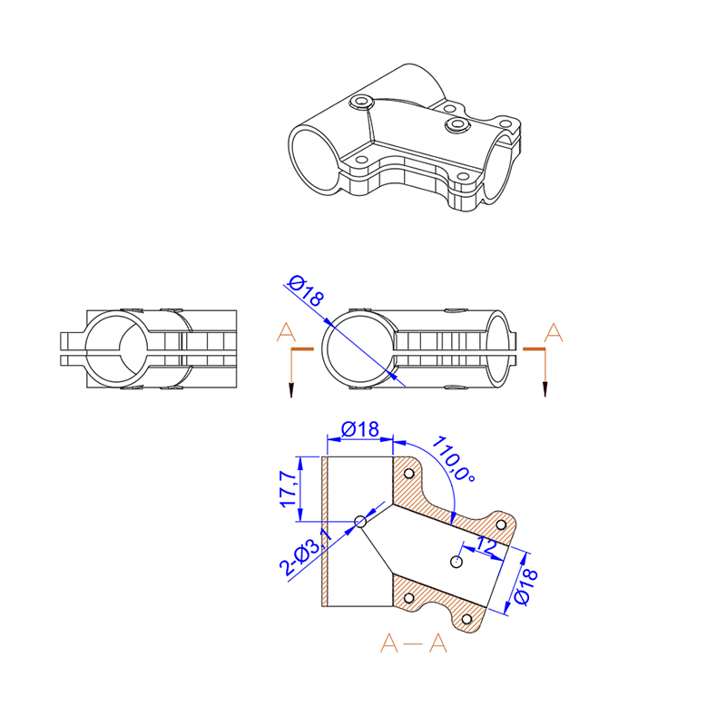 RJX 1pcs Alum 70° 18mm to 18mm Tee Joint Landing Gear Connector Adapter for RC Plant UAV Drone