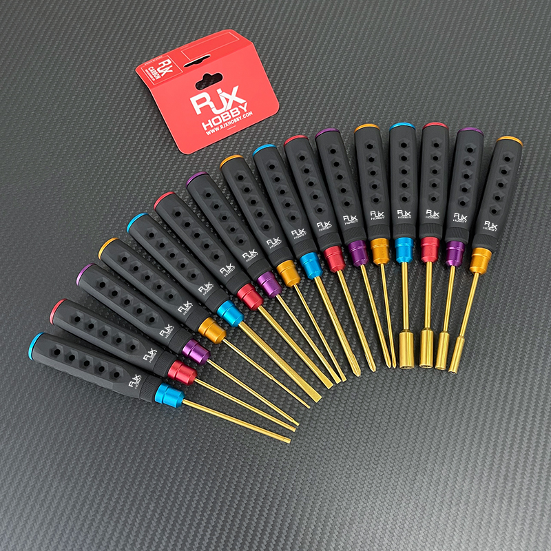 RJXHOBBY HSS titanized Hex /Nut/ Phillips/ Flat Screwdriver 16 pcs kits High-Strength Insulated Anti-Slip Rubber Handle