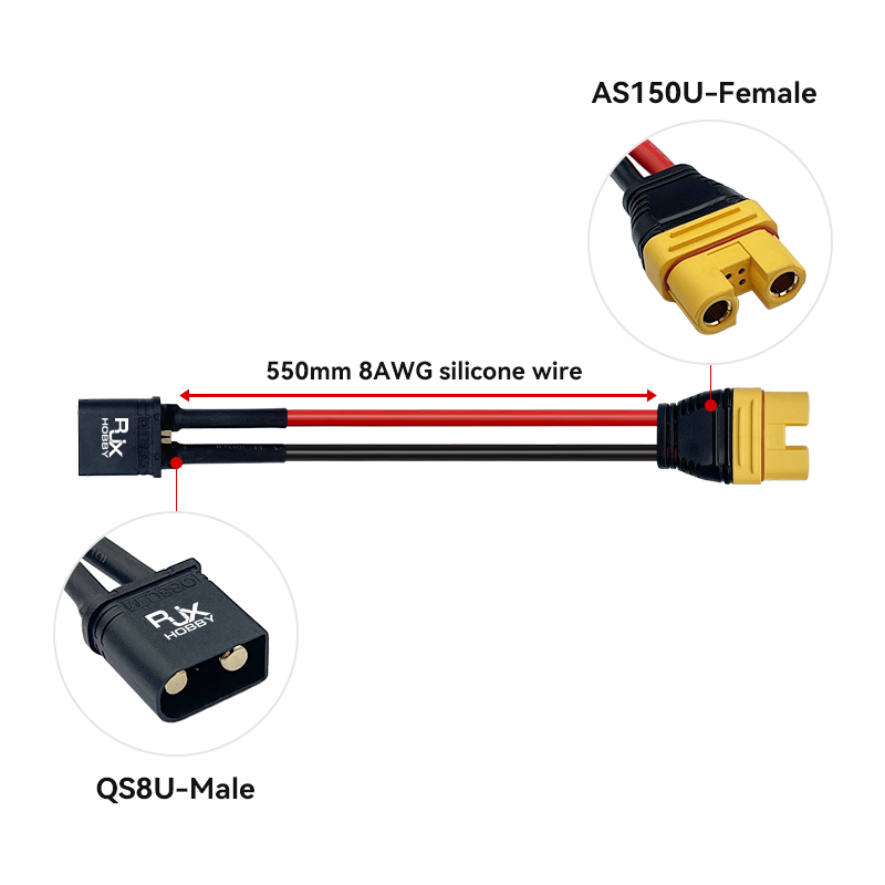 RJXHOBBY 1pcs QS8U Male to AS150U Female 8AWG Conversion Line for RC Agriculture UAV Lipo Battery ESC Balance Charger