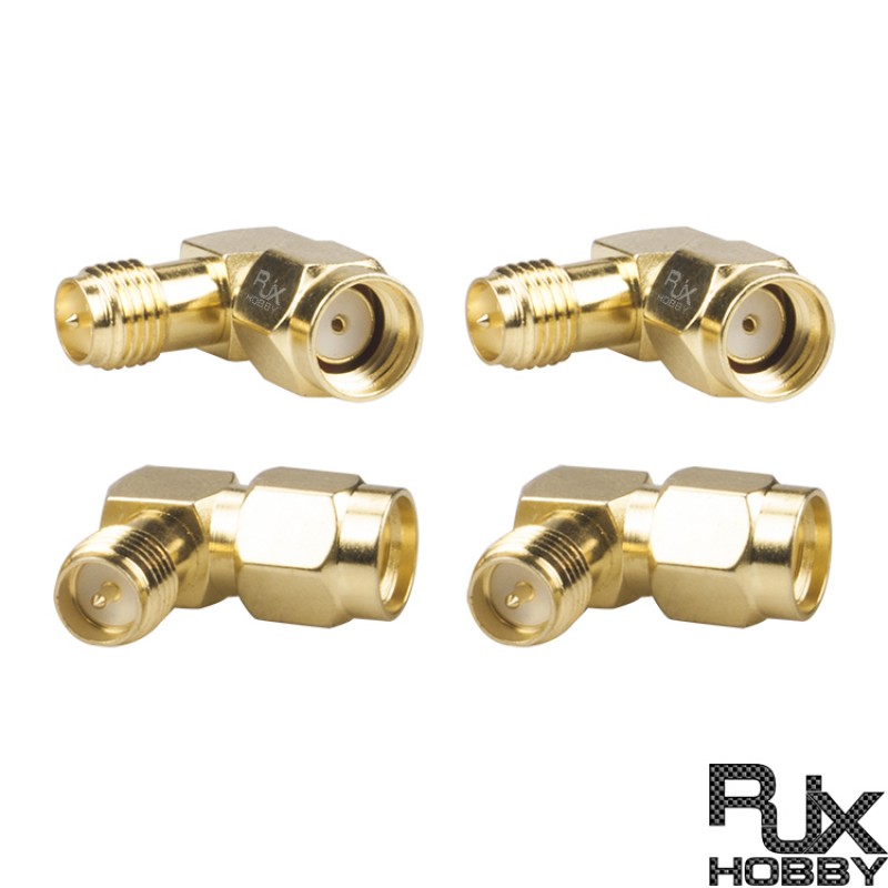 RJXHOBBY RPSMA /Female to RPSMA/Male Right Angle 90-Degree Adapter Gold Plated Contactor Pack of 4PCS